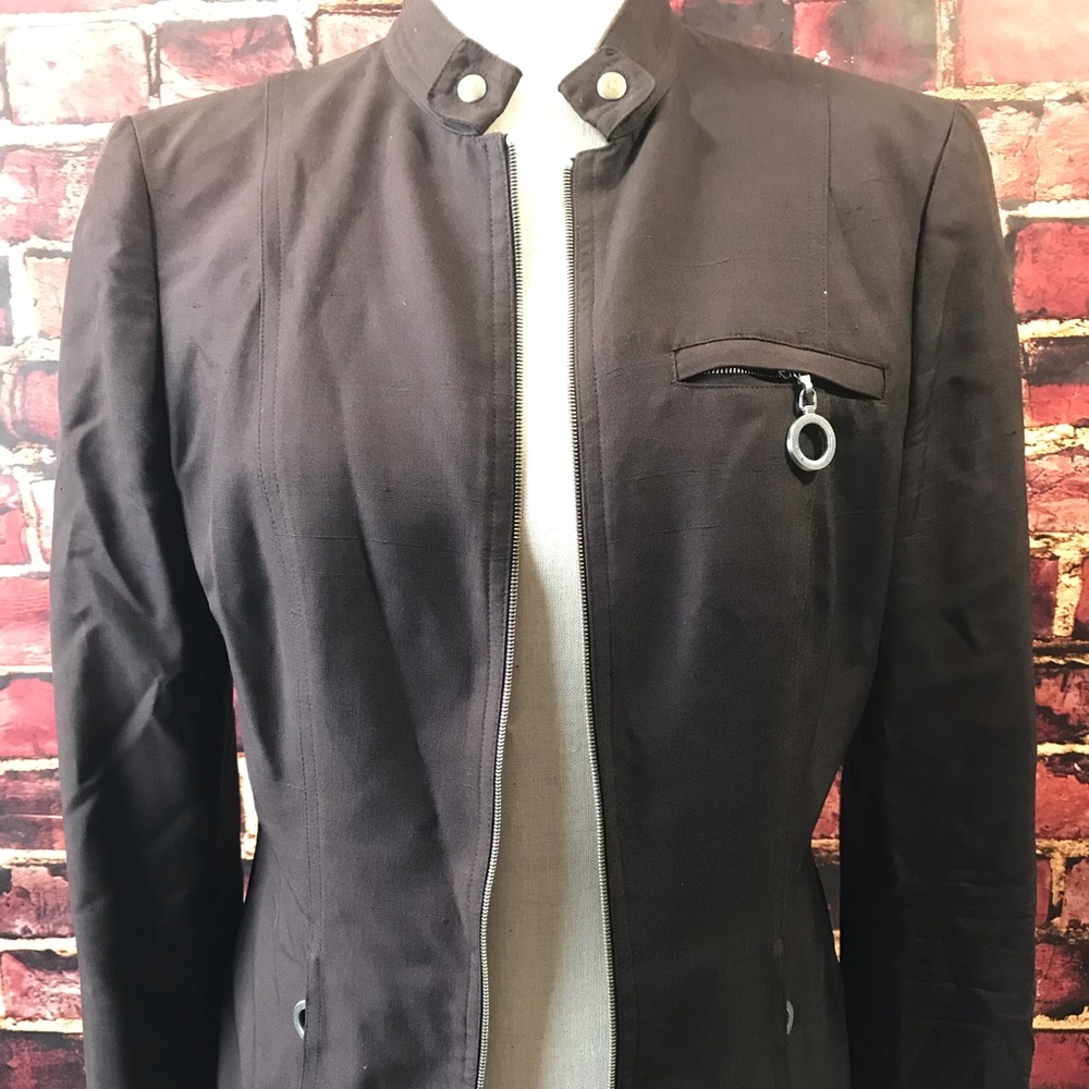 Worth zip up Silk Moto Jacket Size 6 brown
